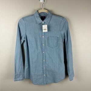 NWT J. Crew Women's Chambray Button Down Shirt Light Wash Size PXS Petite XS